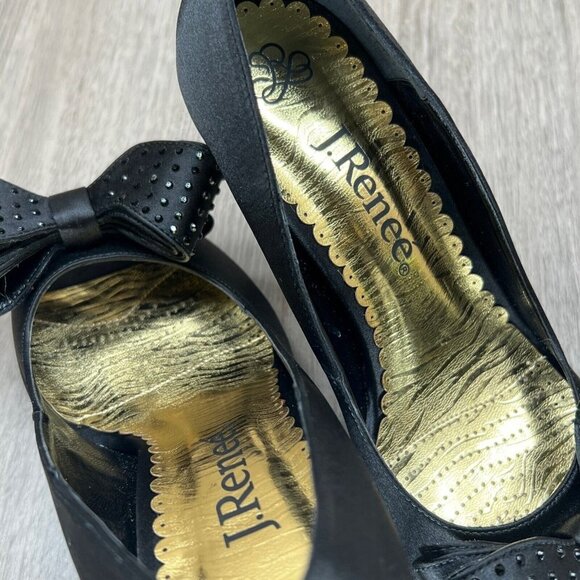 J.Renee Shoes Womens Sz 7 Gabriele Peep Toe High Heel Platform Pumps Satin Black - Picture 6 of 8